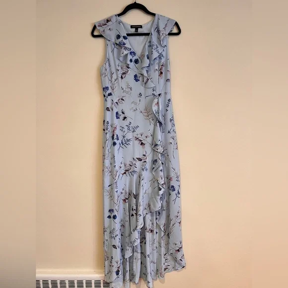 Banana Republic | Dresses | Banana Republic Floral Rufflewrap Maxi Dress  Baby Blue Size 6 | Poshmark